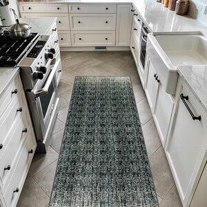 NEW  Abstract Black Kitchen Runners, 2x6 Washable Rug Runner, Modern Abstract